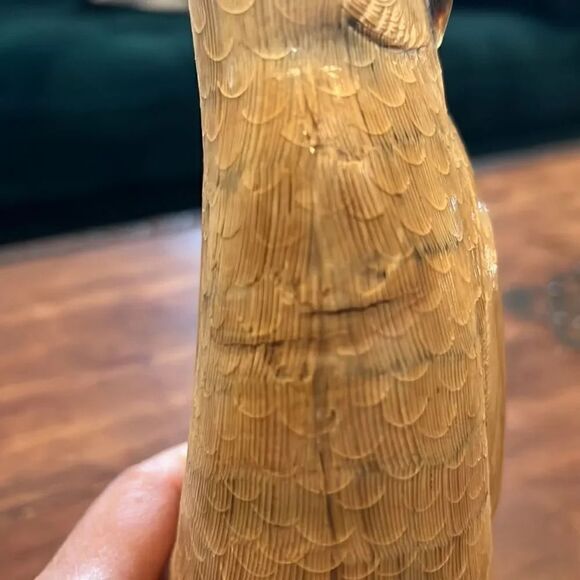Beautiful OWL Sculpture - Thailand Folk Art - Carved Water Buffalo Horn! - Picture 8 of 8